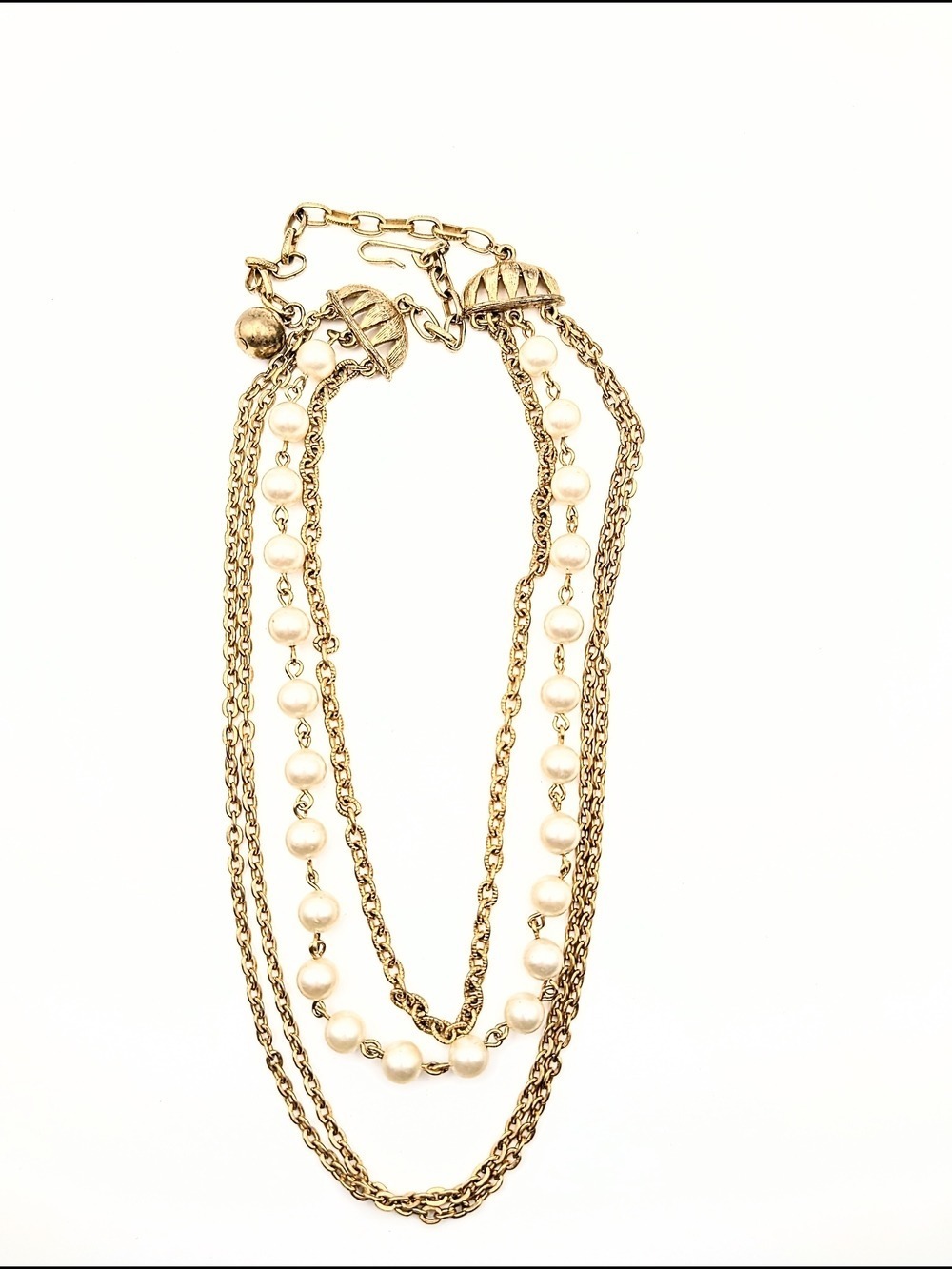 Vintage Mid Century Multi Strand Layered Fancy Link Choker Necklace Gold Tone - Picture 4 of 4